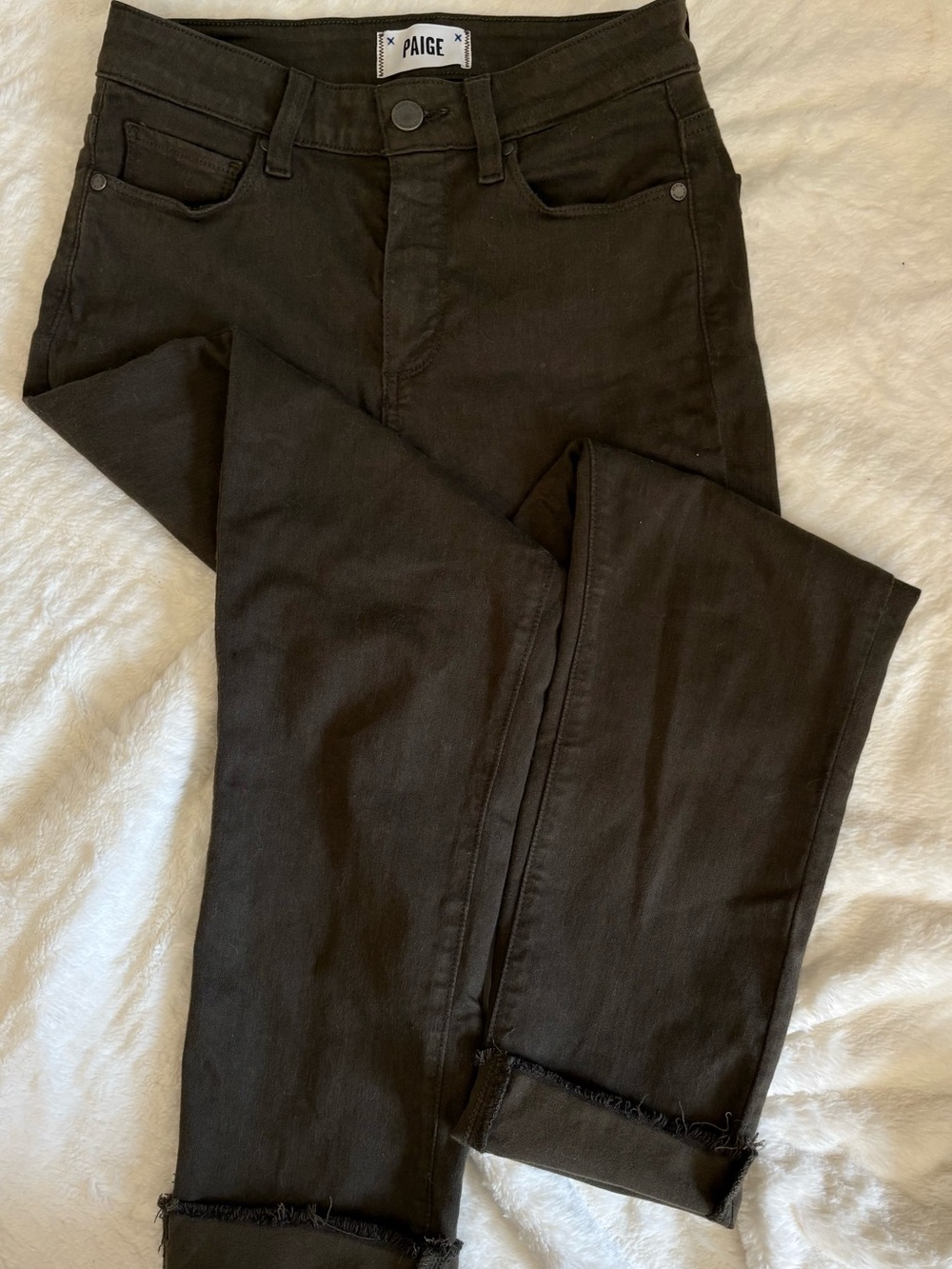 Paige Jacqueline High Waist Straight Leg Stressed Hem Black Jeans Size 26